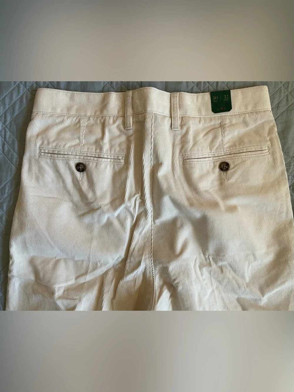 J. CREW Classic-fit pleated 14-wale corduroy trouser in Ivory Size 30 NWT CO455